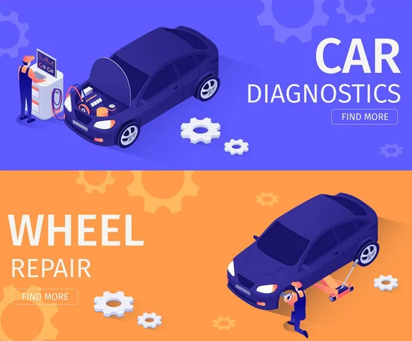 Set for Car Diagnostics and Wheel Repair Service — Stock Vector