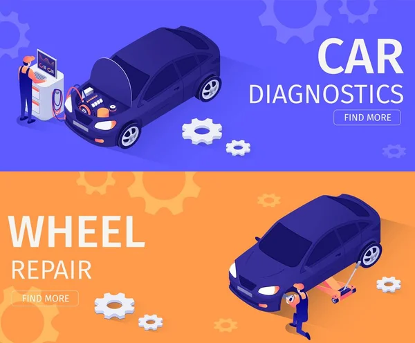 Conjunto para el servicio de diagnóstico de automóviles y reparación de ruedas — Vector de stock