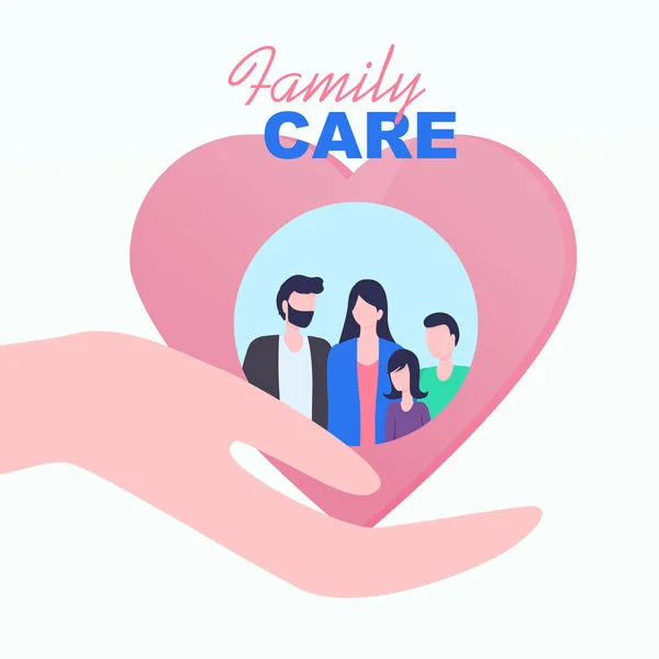 Cupped Hand Palm Heart Familie Kinder Pflege — Stockvektor