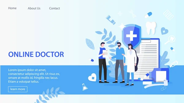 Homme Patient avec femme Médecin en ligne Service de médecin — Image vectorielle