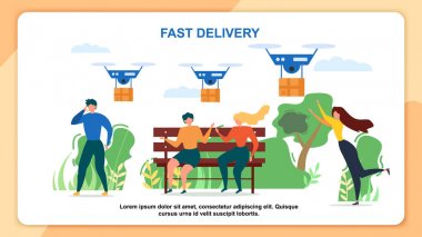 Cartoon People Recieve Mail Package Fast Delivery clipart