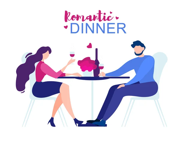 Cena romantica Cartone animato Uomo Donna Ristorante Tavolo — Vettoriale Stock