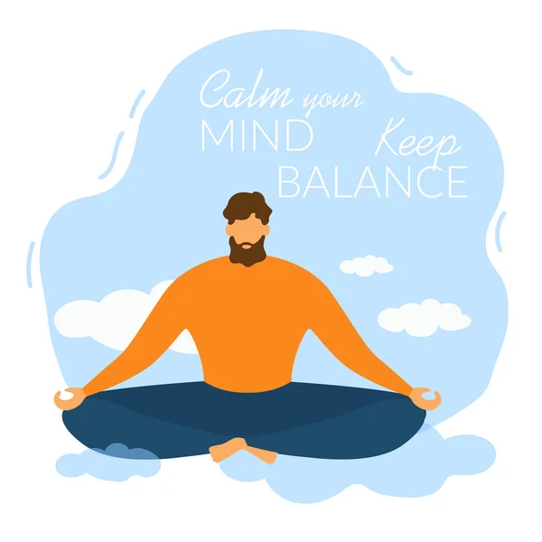 Hombre de dibujos animados Meditar Calma tu mente Mantener el equilibrio — Vector de stock