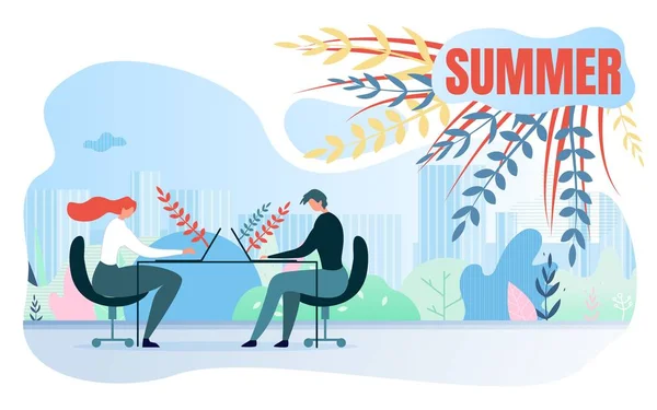 Vektorové kancelářské práce v letní sezóně touha po odpočinku — Stockový vektor