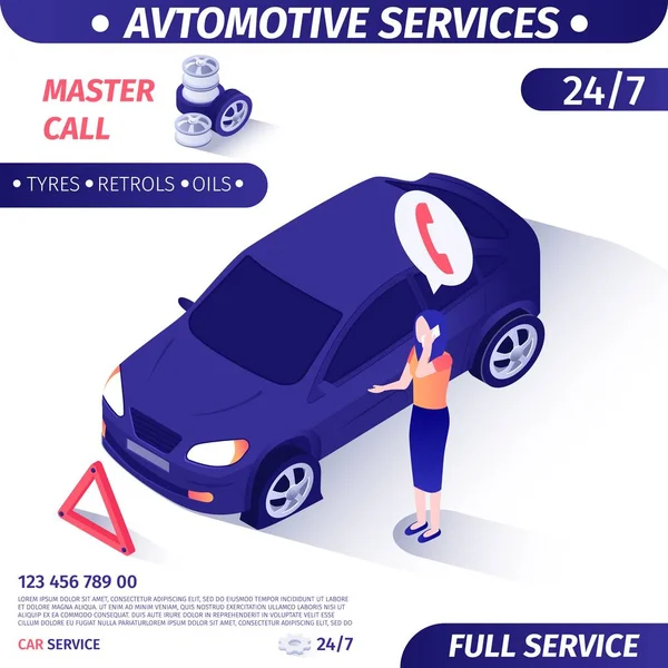 Annuncio per il servizio auto di supporto clienti 24 ore su 24 — Vettoriale Stock