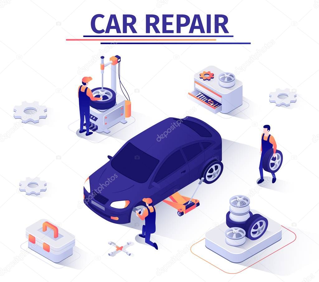 Banner with Wheel Replacement Offer in Car Service