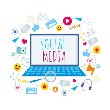 Sosyal Medya Sembol Emoji Gibi Notebook Ekranı