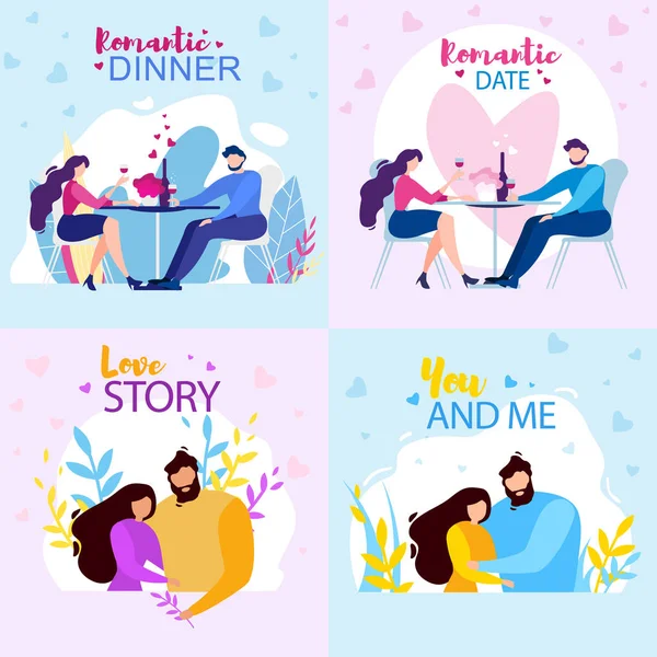 Romantic Dinner Date Love Story You and Me Banner — Stock Vector