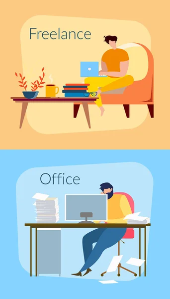 Freelancer man bij Home mannelijke werknemer Office Table — Stockvector