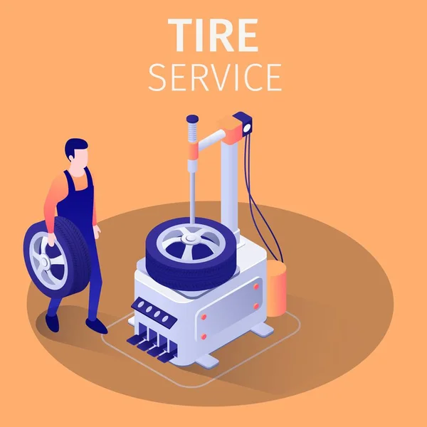 Tire service in moderne auto reparatie Automotive Shop — Stockvector