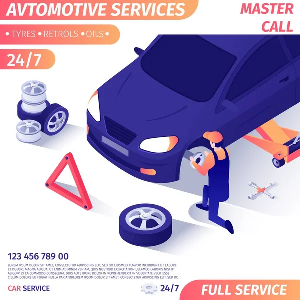 Banner de anúncio para Master Call for Wheel Replacement —  Vetores de Stock