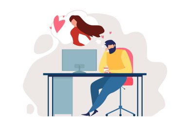 Cartoon Man Otur Sandalye Ofis Masa Romantik Mood