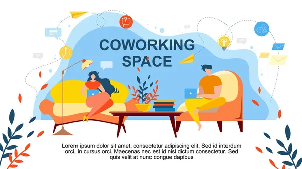 Espacio de coworking de la habitación cómoda de la gente de dibujos animados — Vector de stock