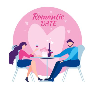 Cartoon Man Woman Cafe Masa Romantik Akşam Yemeği Tarih