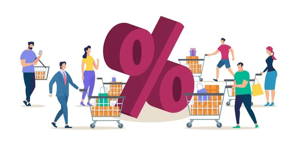 Clienti Shopping on Store Vendita Flat Vector Concept — Vettoriale Stock