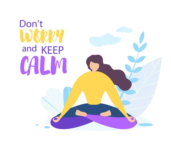 Dont Worry Keep Calm Girl Meditate Outdoors Nature — Stock Vector