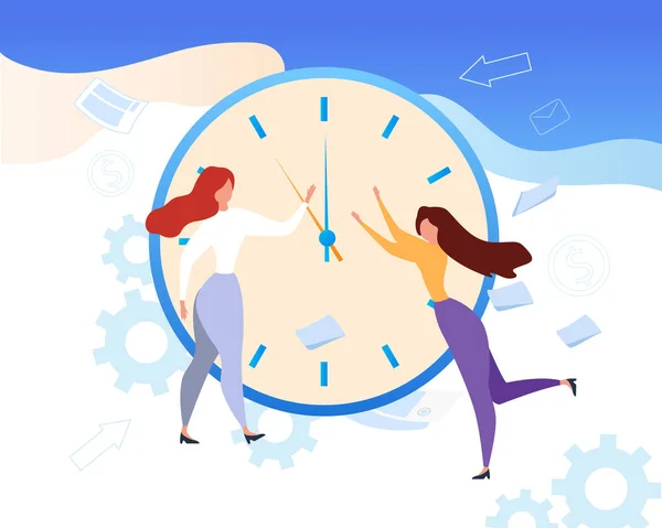 Cartoon Mulher Parar Relógio Mãos Gerenciamento de Tempo — Vetor de Stock