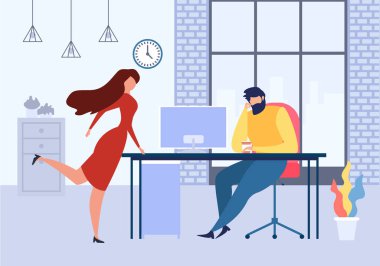 Karikatür Kadın Ofis Tablo İş Yerinde Adam ile Flört