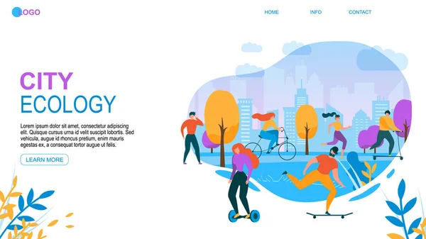 Cidade Ecologia Desenhos animados Pessoas Eco Friendly Transporte — Vetor de Stock