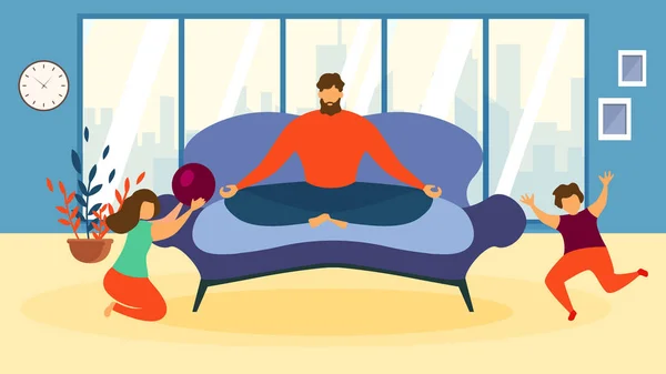 Dibujos Animados Hombre Meditar en Sofá Juego de niños — Vector de stock