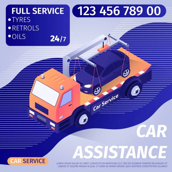 Car Assistance Advertisement Banner with Text — Stock Vector