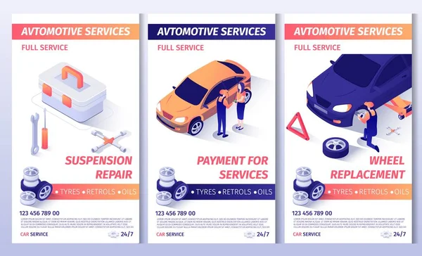 Set van header banners voor reclame auto service — Stockvector