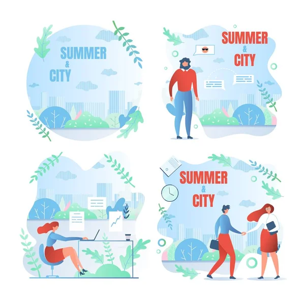设置工作日、书面夏季和城市. — 图库矢量图片