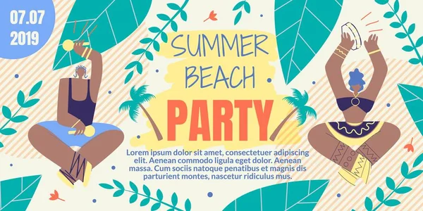 Undangan dengan Inskripsi Summer Beach Party . - Stok Vektor