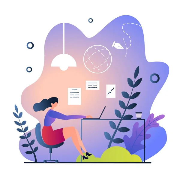 Flat remote work in nature vector illustration. — Stock Vector