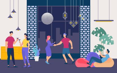 İnsanlar Gece Kulübü Flat Vector Parti Eğlenin