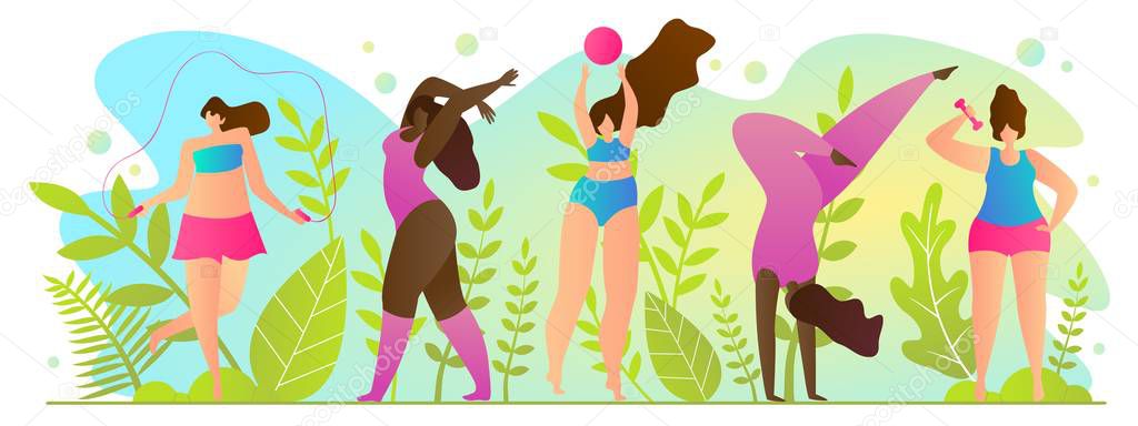 Active Sports in Summer, Vector Illustration.