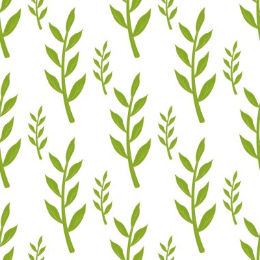 Yeşil Kaynaklanıyor ve Beyaz Üzerinde Dikişsiz Desen Yaprakları