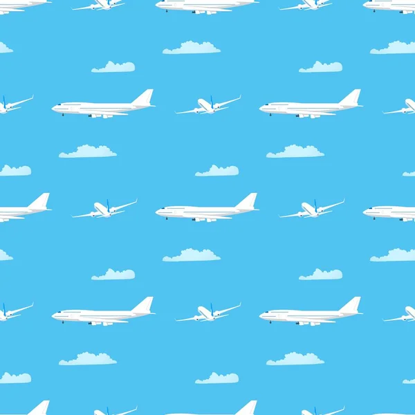 Patrón sin costura azul en la línea aérea que viaja tema — Vector de stock