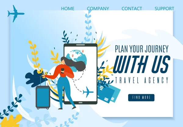 Travel Agency Landing Page Menawarkan Perjalanan Terbaik - Stok Vektor