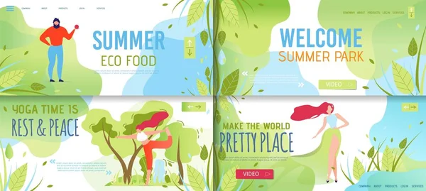 Verano Landing Page Set Oferta Descanso y Producto Eco — Vector de stock