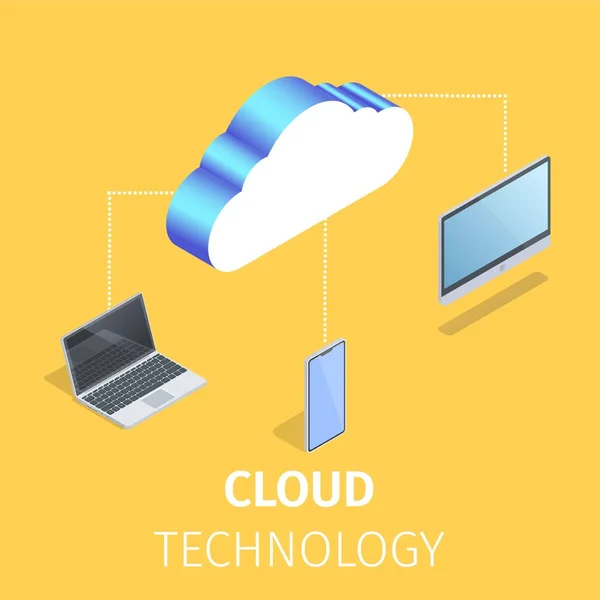 Gadgets conectados al almacenamiento de tecnología en la nube . — Vector de stock