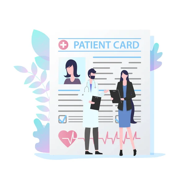 Médecin masculin avec stéthoscope Carte patient féminine — Image vectorielle