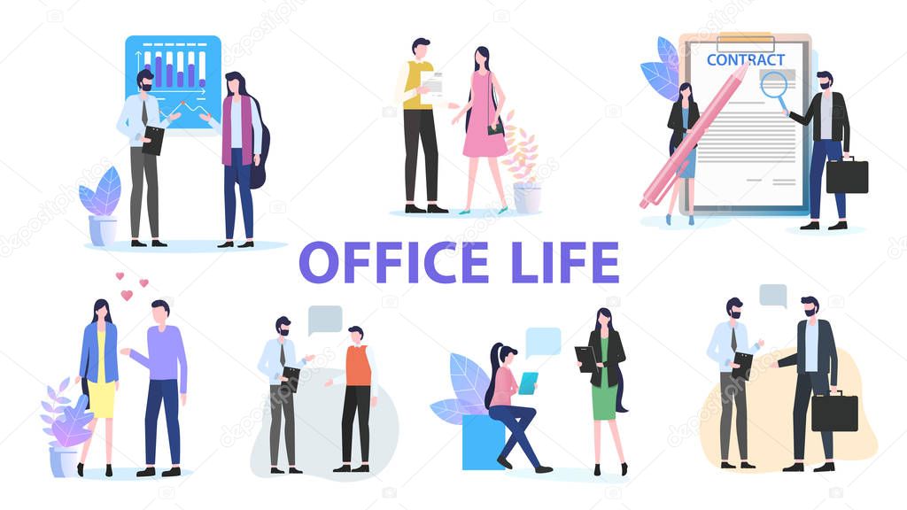 Office Life Man Woman Team Work Talk Contract Sign