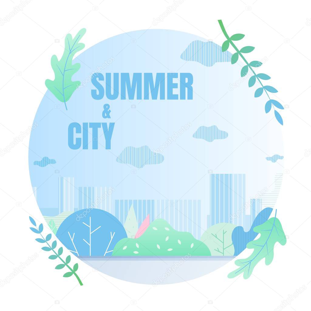 Flat Postcard Summer City Vector Illustration.
