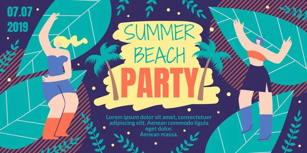 Flyer Lettering Summer Beach Party Flat Cartoon. - Stok Vektor