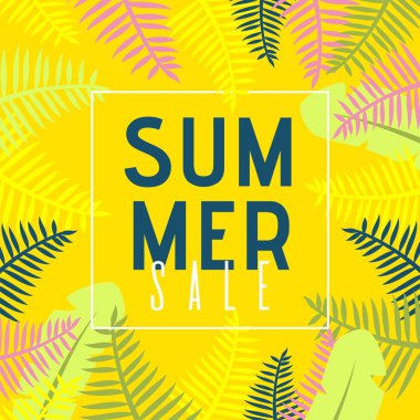 Reklam Metni ve Ağaç Yaprakları ile Yaz Satış Afişi