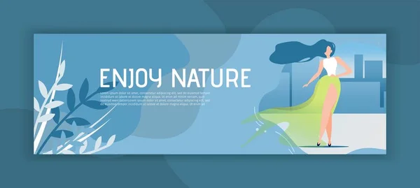 Geniet van nature header banner met cartoon vrouw — Stockvector