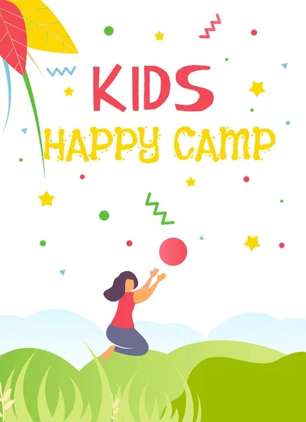 Niños Happy Camp Lettering Flyer Promover el descanso — Vector de stock