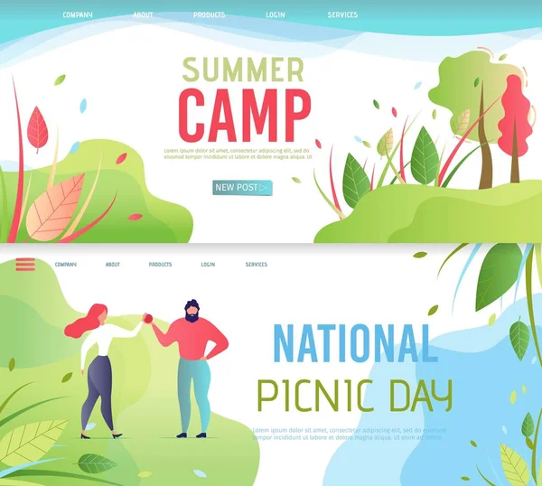 Summer Camp, National Picnic Day Landing Page Set