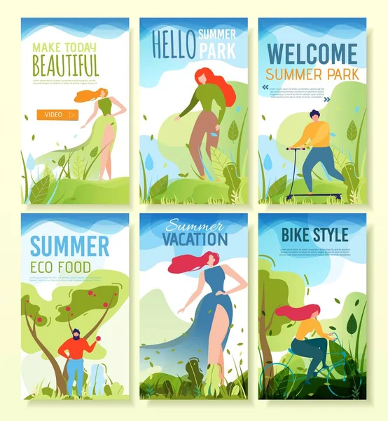 Saludos de verano, Invitaciones Conjunto de banners móviles — Vector de stock