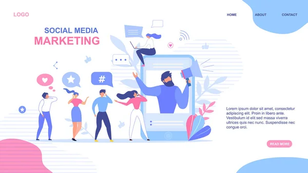 ソーシャルメディアマーケティングのためのランディングページデザイン — ストックベクタ