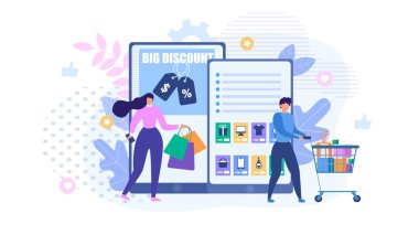 İnsanlar Alışveriş Online Metafor Karikatür Reklam