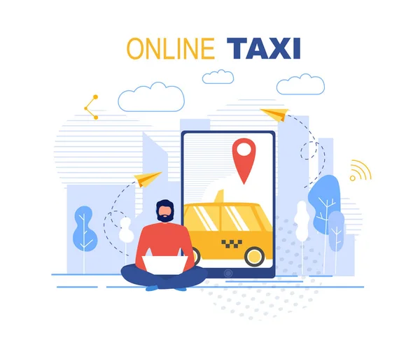 Buchung Online Taxi Service Anwendung Werbebanner — Stockvektor