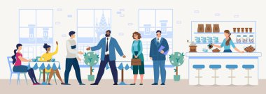 Restaurant Flat Vector Konseptinde İş Toplantısı