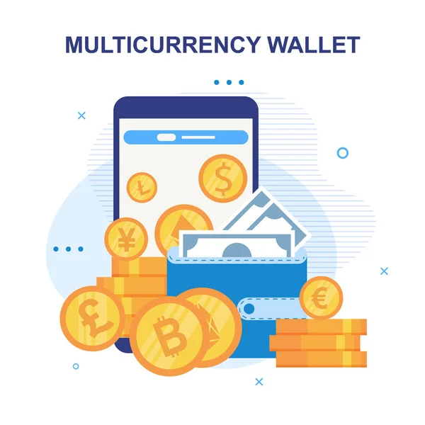 Mobiele applicatie advertentie van Multicurrency Wallet — Stockvector